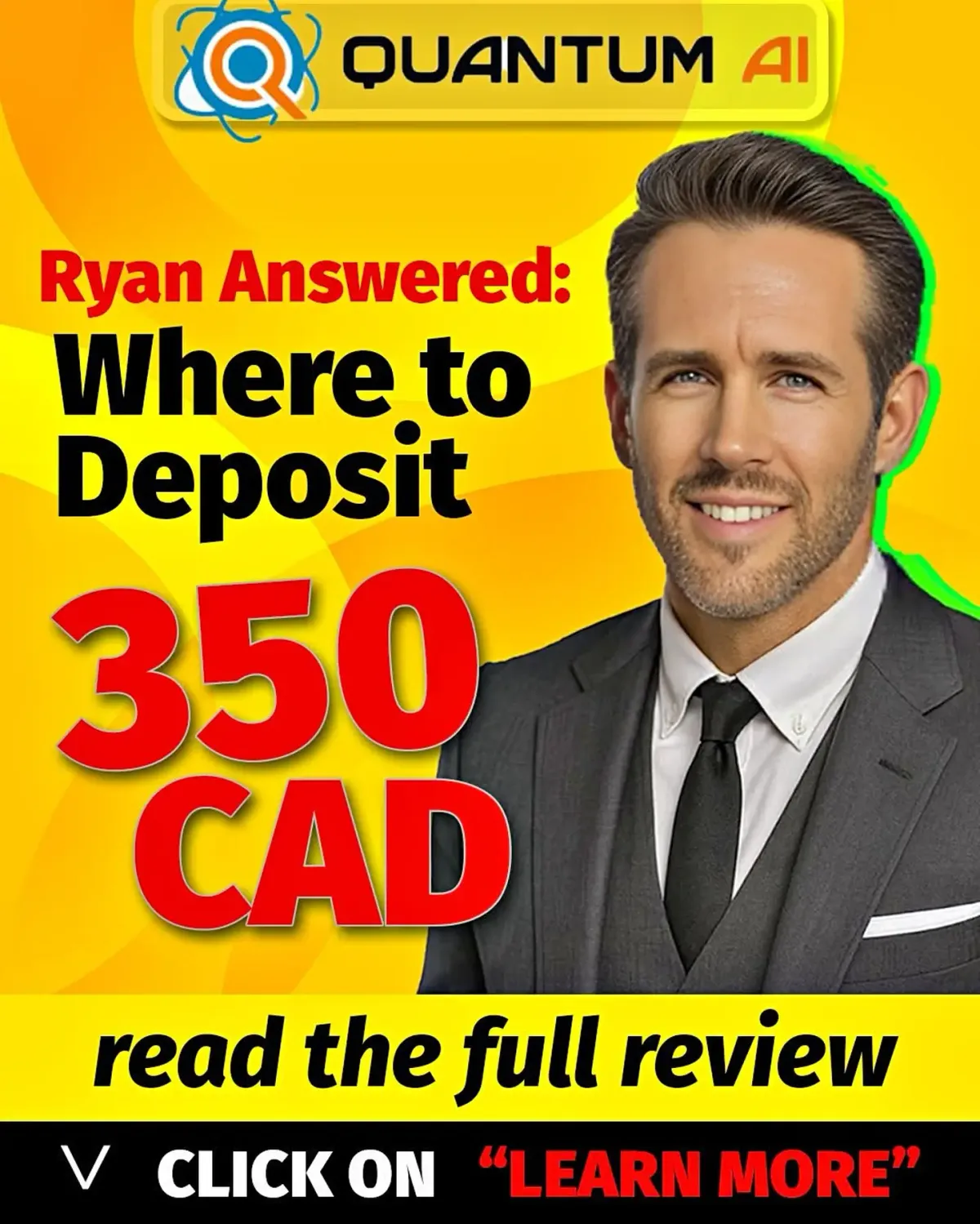 Fraudulent Quantum AI ad creative impersonating Ryan Reynolds targeting CA
