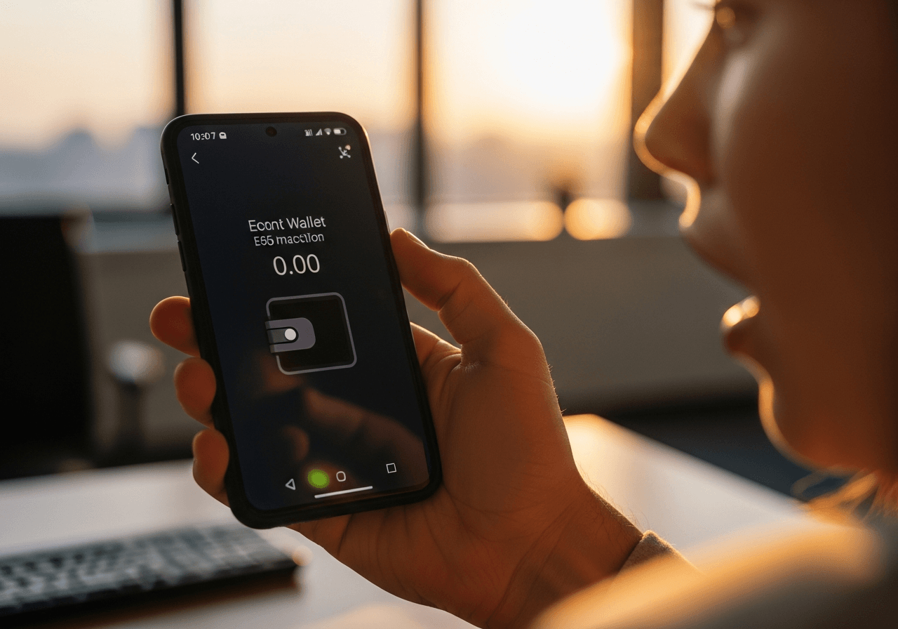 Smartphone screen showing empty cryptocurrency wallet after suspicious transaction