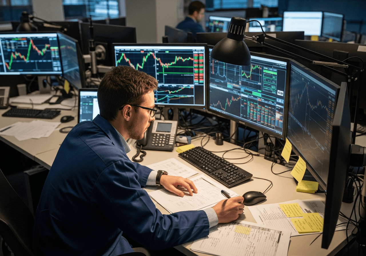 Cybersecurity analyst reviewing and documenting fake cryptocurrency websites at computer workstation