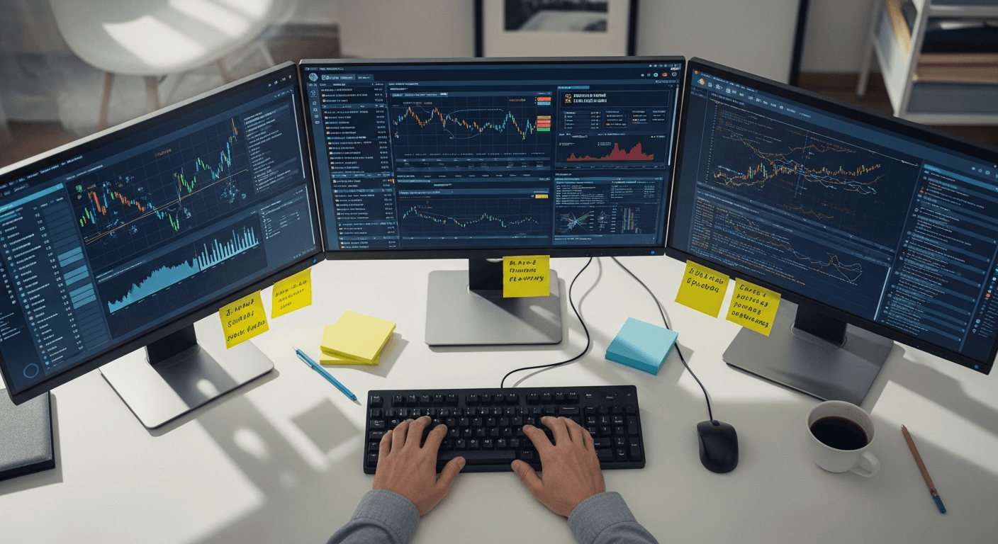 Cybersecurity analyst monitoring suspicious crypto transactions on multiple computer screens at desk