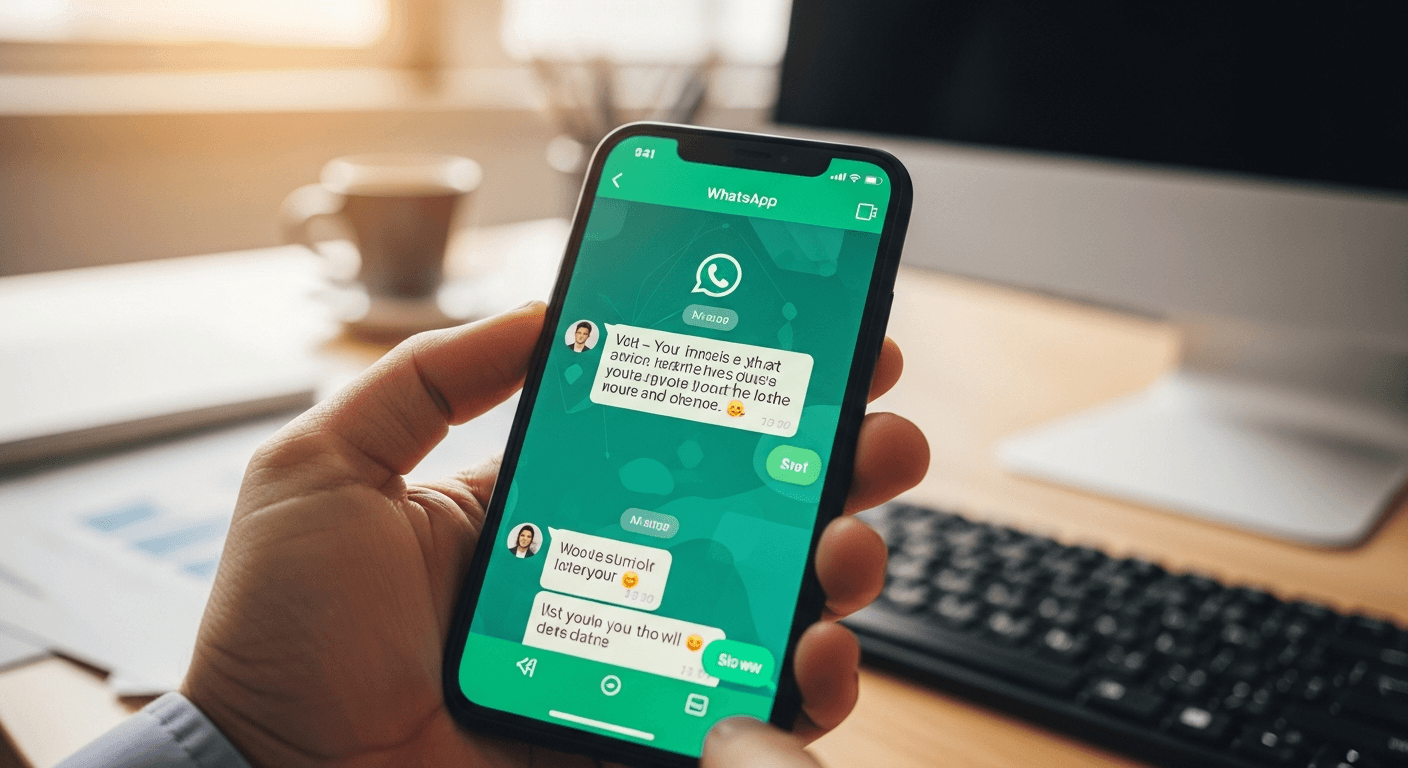 Smartphone screen showing WhatsApp message from unknown contact offering crypto investment opportunity
