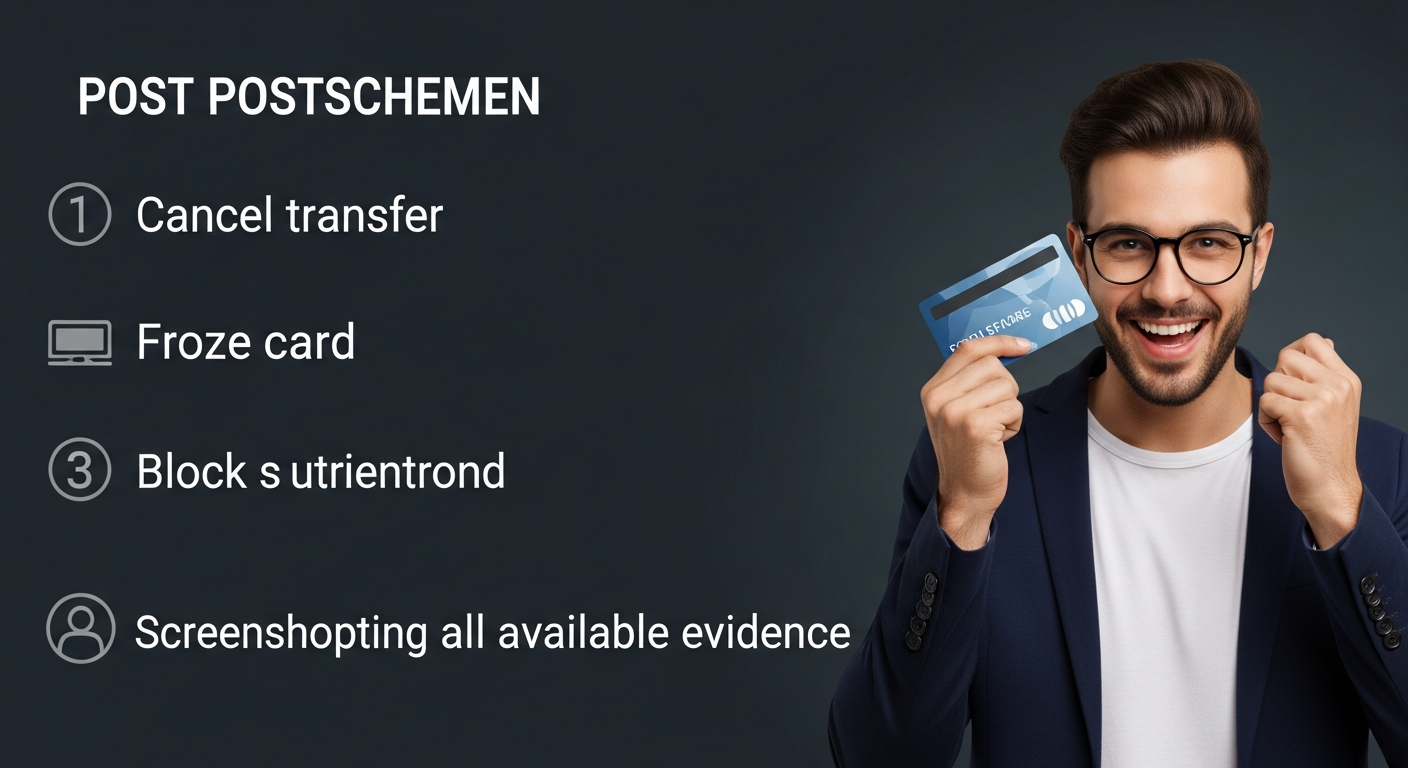 Illustrated checklist of immediate steps after a WhatsApp crypto scam
